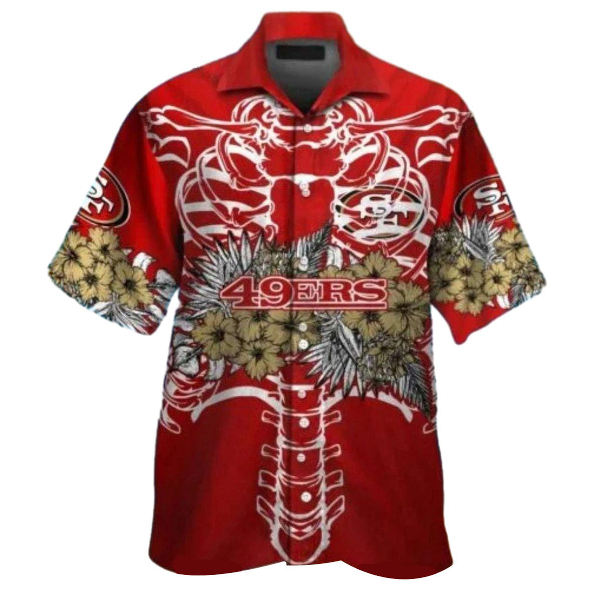 San Francisco 49ers Hawaiian Shirt Skeleton And Floral Shirt - Moonbestprint