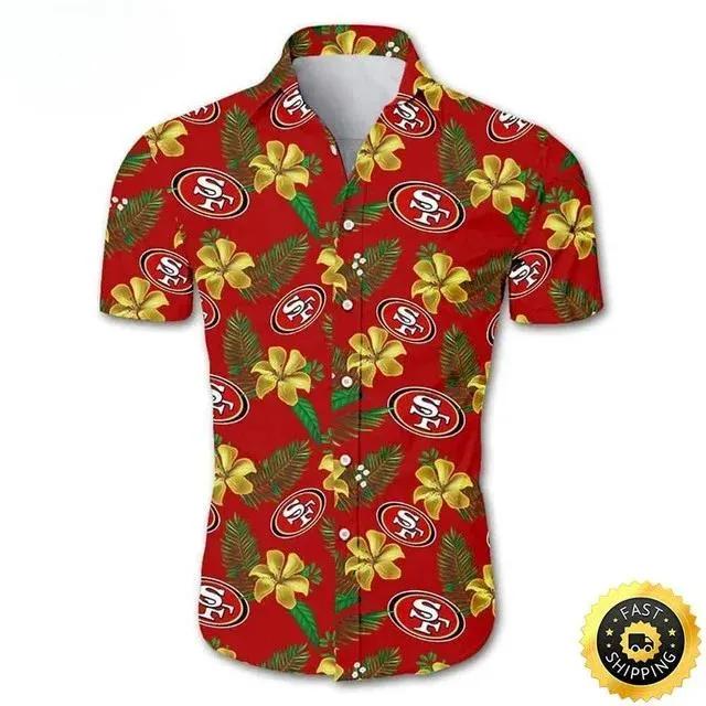 San Francisco 49ers Hawaiian Shirt Tropical Flower Pattern, NFL Hawaiian Shirt Moonbestprint