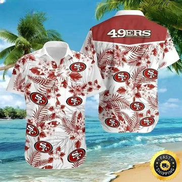 San Francisco 49ers Hawaiian Shirt Tropical Flower Pattern Beach Gift For Dad, NFL Hawaiian Shirt Moonbestprint