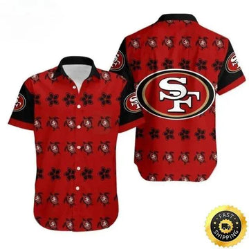 San Francisco 49ers Hawaiian Shirt Turtle And Flower Pattern, NFL Hawaiian Shirt Moonbestprint