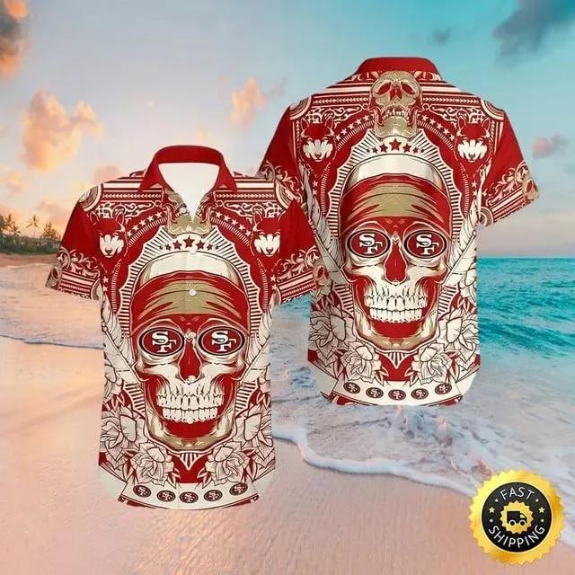 San Francisco 49ers Logo In Eyes Skull Hawaiian Shirt, NFL Hawaiian Shirt Moonbestprint