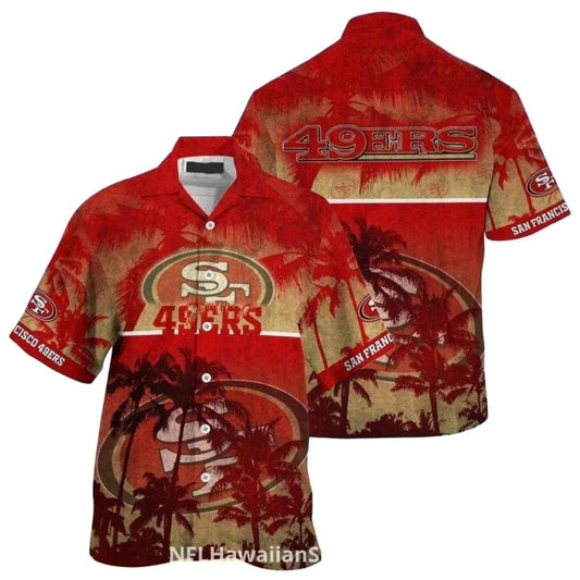 San Francisco 49ers Logo Red Vintage Palm Island Hawaiian Shirt - Moonbestprint
