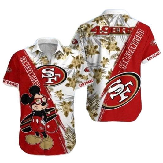 San Francisco 49ers Mickey Hibiscus Adventure Hawaiian Shirt - Moonbestprint