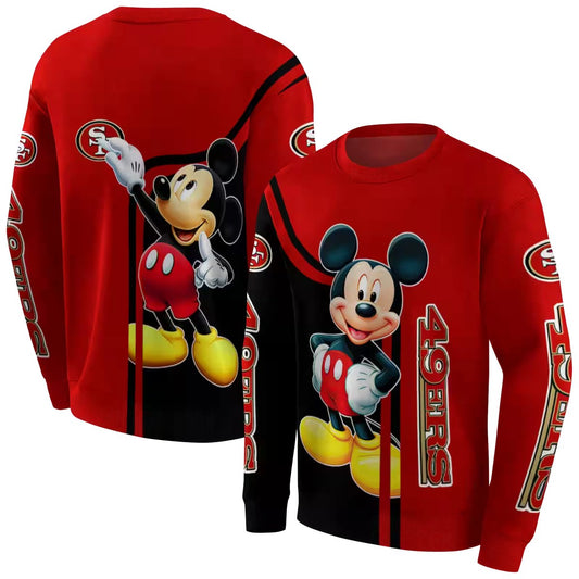 San Francisco 49ers Mickey Mouse Red Black Aop Sweatshirt - Moonbestprint
