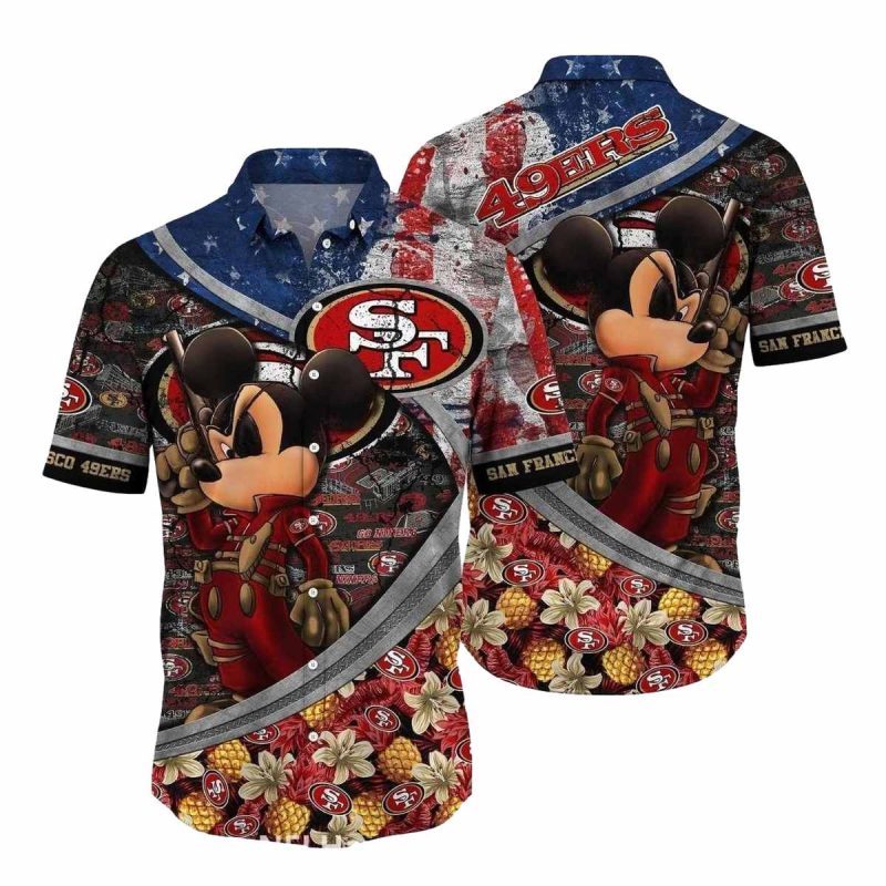 San Francisco 49ers Mickey Mouse Usa Flag Hawaiian Shirt - Moonbestprint