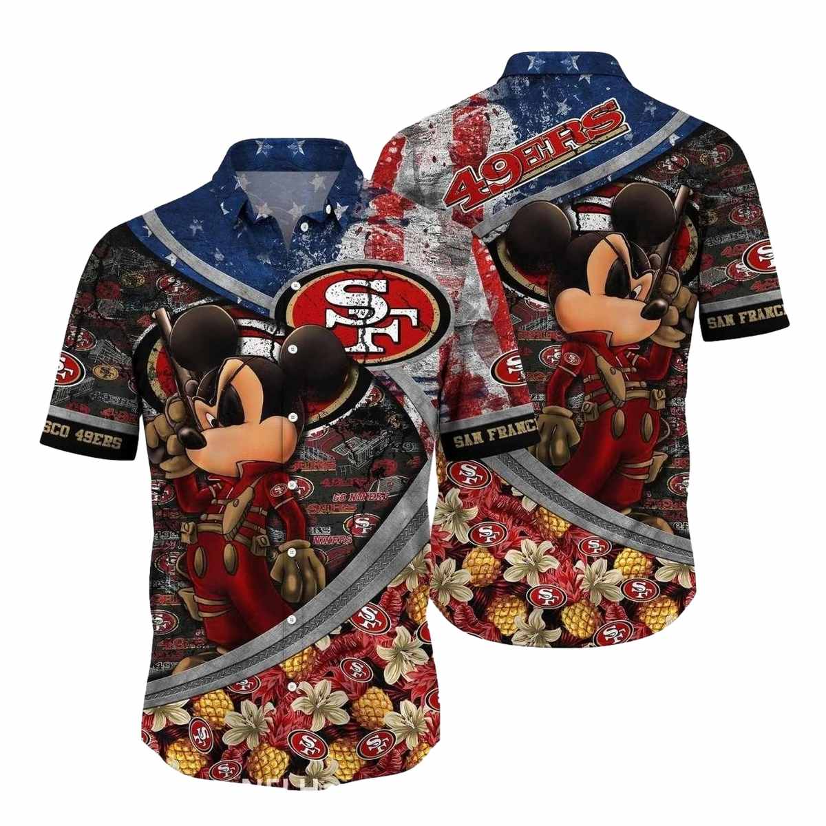 San Francisco 49ers Mickey Mouse Usa Flag Hawaiian Shirt - Moonbestprint