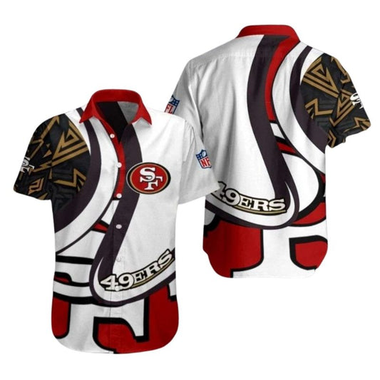 San Francisco 49ers Monochrome Tribal White Red Hawaiian Shirt - Moonbestprint