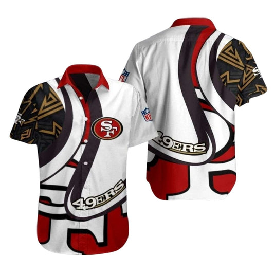 San Francisco 49ers Monochrome Tribal White Red Hawaiian Shirt - Moonbestprint