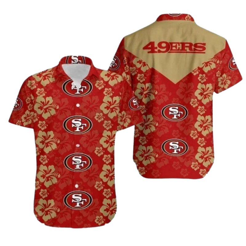 San Francisco 49ers Multi Logo And Yellow Hibiscus Hawaiian Shirt - Moonbestprint