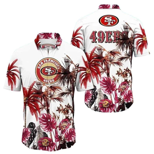 San Francisco 49ers Palm Tree Tropical White Pattern Hawaiian Shirt - Moonbestprint