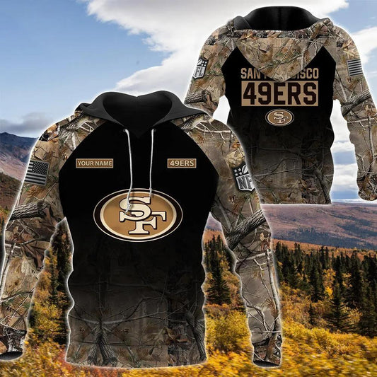 San Francisco 49ers Personalized Hunting Camo 3D Hoodie, NFL Hoodie Moonbestprint