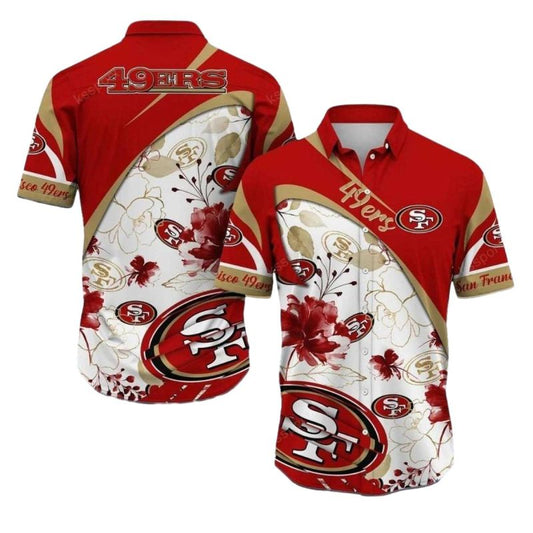San Francisco 49ers Red And White Floral Lovely Hawaiian Shirt - Moonbestprint