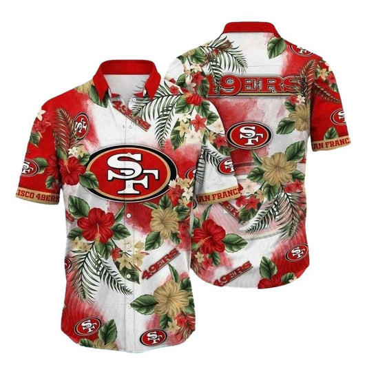 San Francisco 49ers Red And Yellow Hibiscus Floral Tackle Hawaiian Shirt - Moonbestprint
