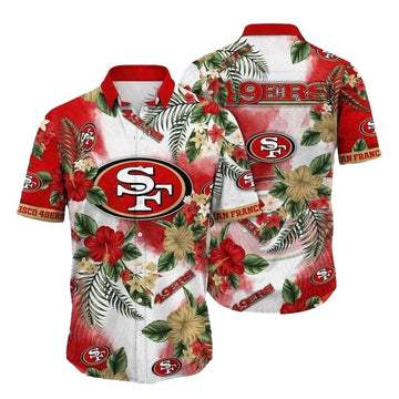 San Francisco 49ers Red And Yellow Hibiscus Floral Tackle Hawaiian Shirt - Moonbestprint
