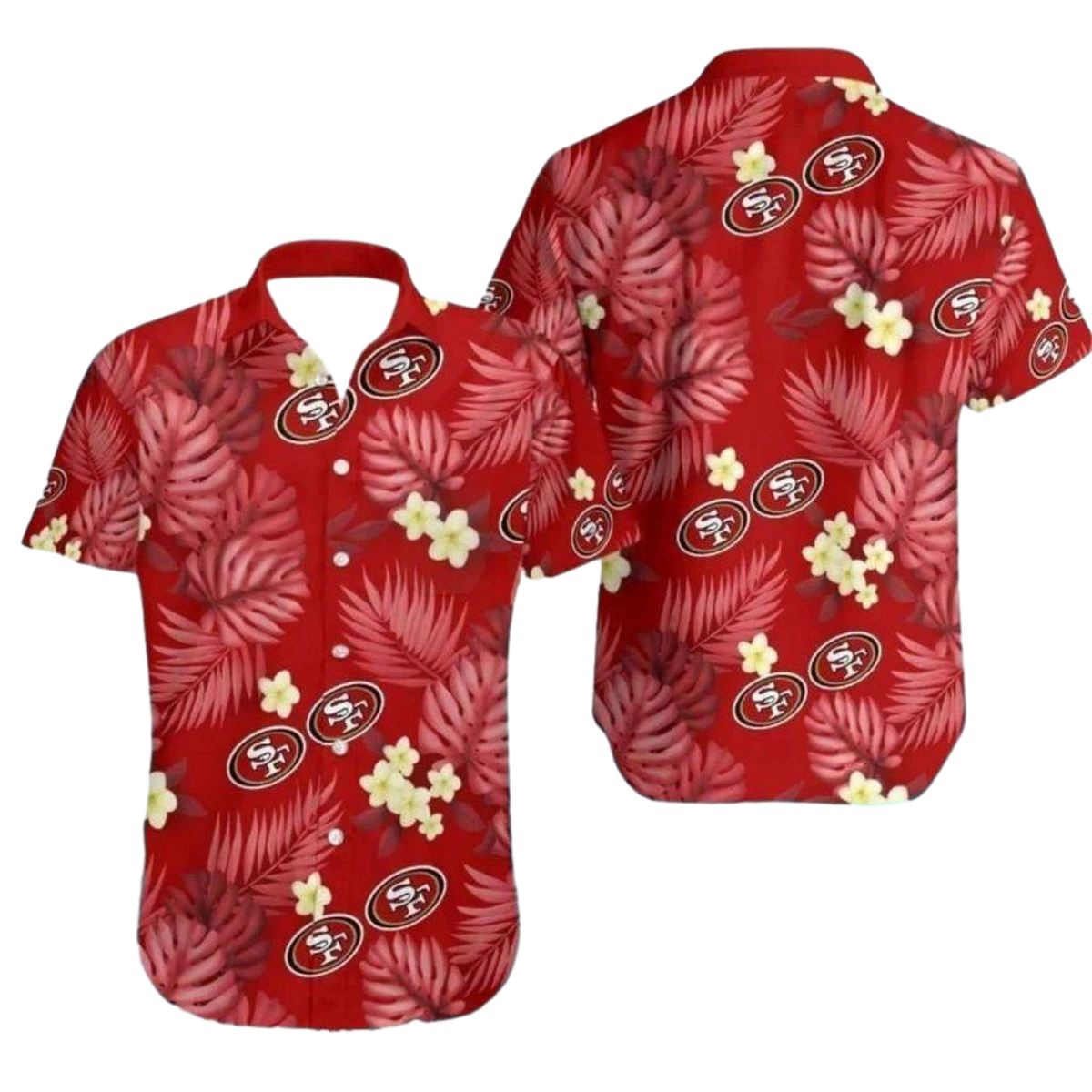 San Francisco 49ers Red And Yellow Tropical Leaf Hawaiian Shirt - Moonbestprint