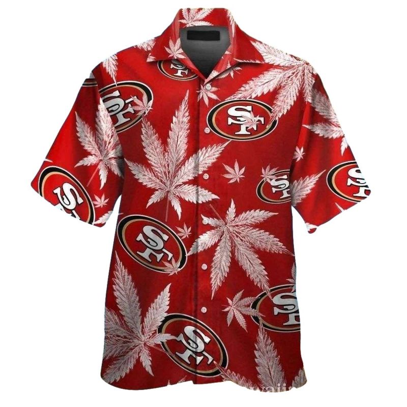 San Francisco 49ers Red Cannabis Leaf Hawaiian Shirt - Moonbestprint