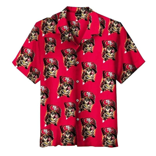 San Francisco 49ers Red With Pirate Theme Hawaiian Shirt - Moonbestprint