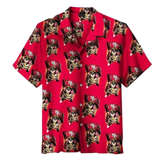 San Francisco 49ers Red With Pirate Theme Hawaiian Shirt - Moonbestprint