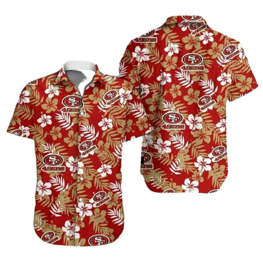 San Francisco 49ers Red With White Hibiscus Design Hawaiian Shirt - Moonbestprint