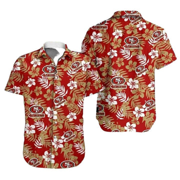 San Francisco 49ers Red With White Hibiscus Design Hawaiian Shirt - Moonbestprint