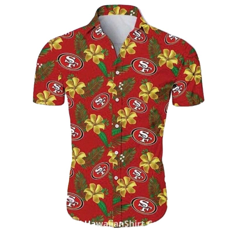 San Francisco 49ers Red With Yellow Hibiscus Hawaiian Shirt - Moonbestprint
