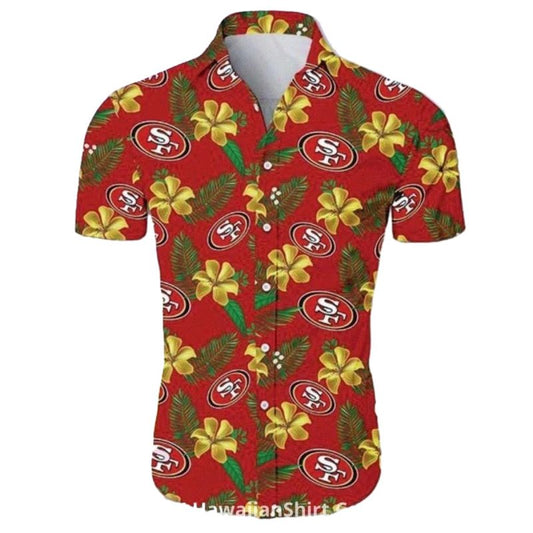 San Francisco 49ers Red With Yellow Hibiscus Hawaiian Shirt - Moonbestprint
