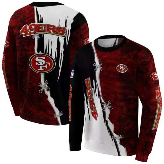 San Francisco 49ers Ripped Pattern Red Black White Aop Sweatshirt - Moonbestprint