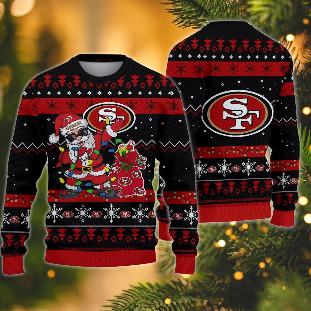 San Francisco 49ers Santa Claus Dabbing Ugly Christmas Sweater, NFL Christmas Sweater Moonbestprint