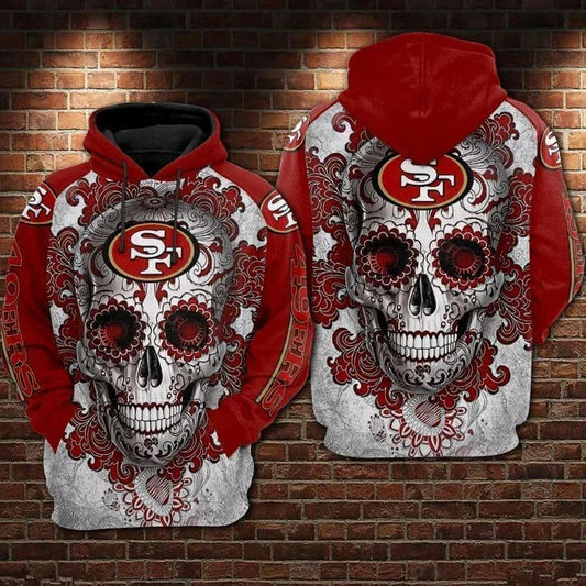 San Francisco 49ers Skull 3D Hoodie 4, NFL Hoodie Moonbestprint