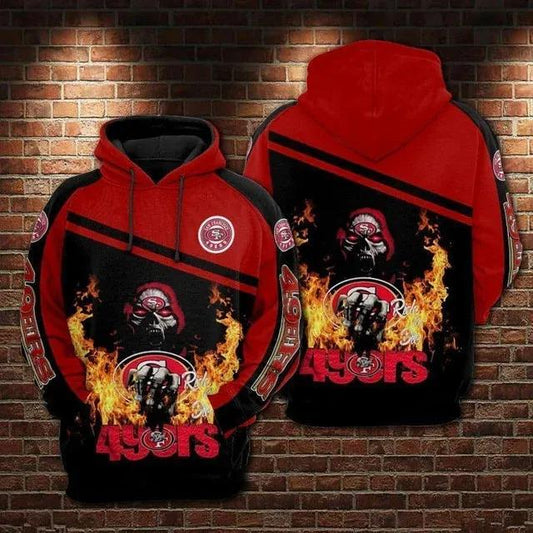 San Francisco 49ers Skull Fire 3D Hoodie, NFL Hoodie Moonbestprint