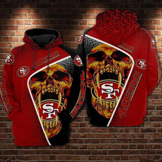 San Francisco 49ers Skull Hoodie 3D, NFL Hoodie Moonbestprint