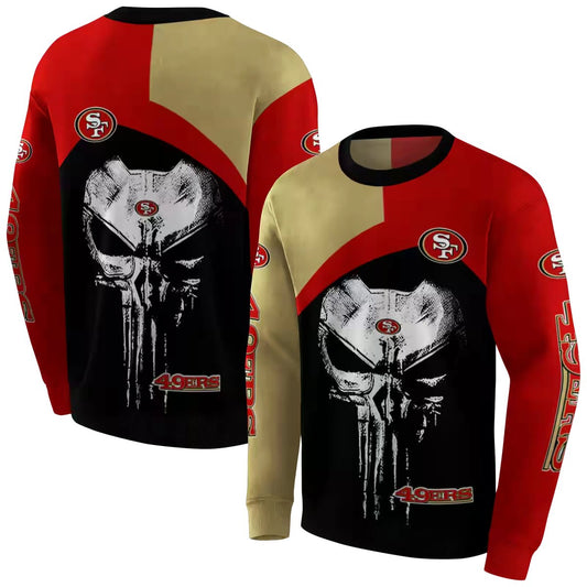 San Francisco 49ers Skull Punisher Gold Red Black Aop Sweatshirt - Moonbestprint
