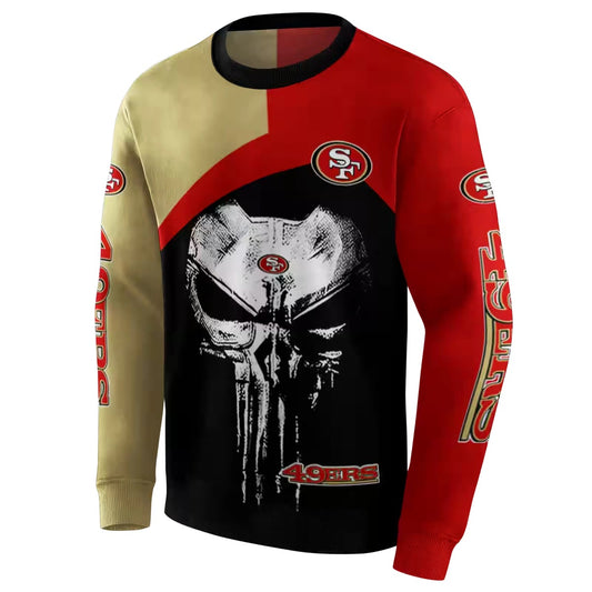 San Francisco 49ers Skull Punisher Gold Red Black Aop Sweatshirt - Moonbestprint
