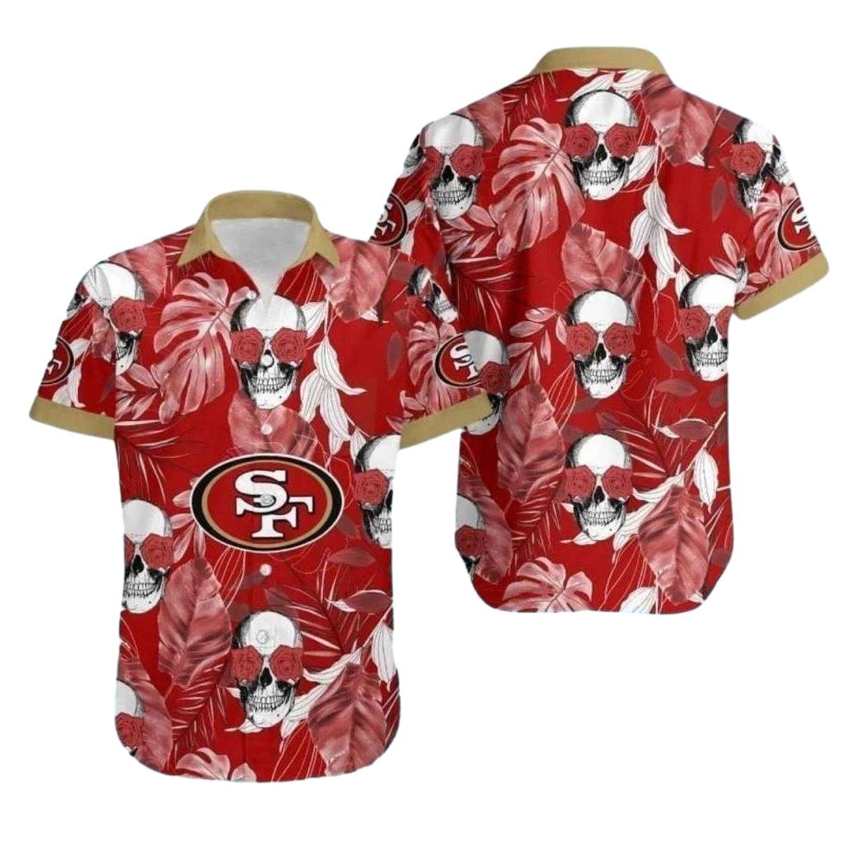 San Francisco 49ers Skull Rose Floral Hawaiian Shirt - Moonbestprint