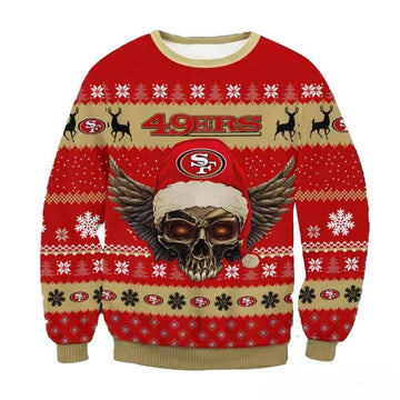 San Francisco 49ers Skull Wings Nfl Ugly Christmas Sweater, NFL Christmas Sweater Moonbestprint