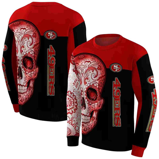 San Francisco 49ers Sugar Skull Red Black Aop Sweatshirt - Moonbestprint