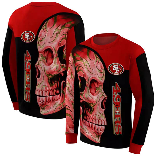 San Francisco 49ers Tattoo Skull Motif Red Black Aop Sweatshirt - Moonbestprint