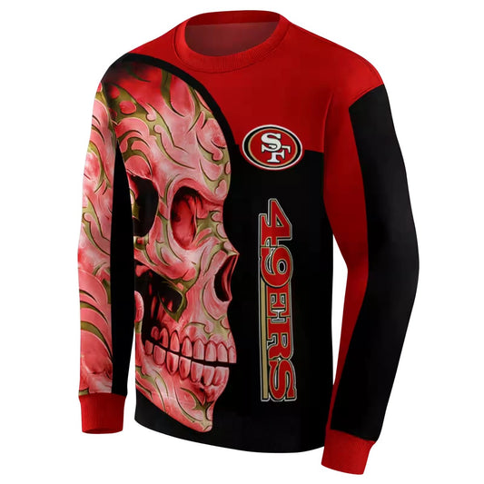 San Francisco 49ers Tattoo Skull Motif Red Black Aop Sweatshirt - Moonbestprint