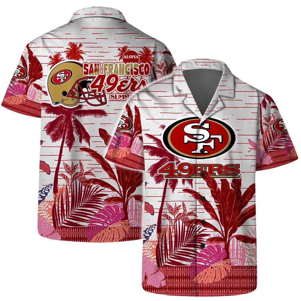 San Francisco 49ers Team Logo Pattern Aloha Colorful Retro Hawaiian Shirt, NFL Hawaiian Shirt Moonbestprint