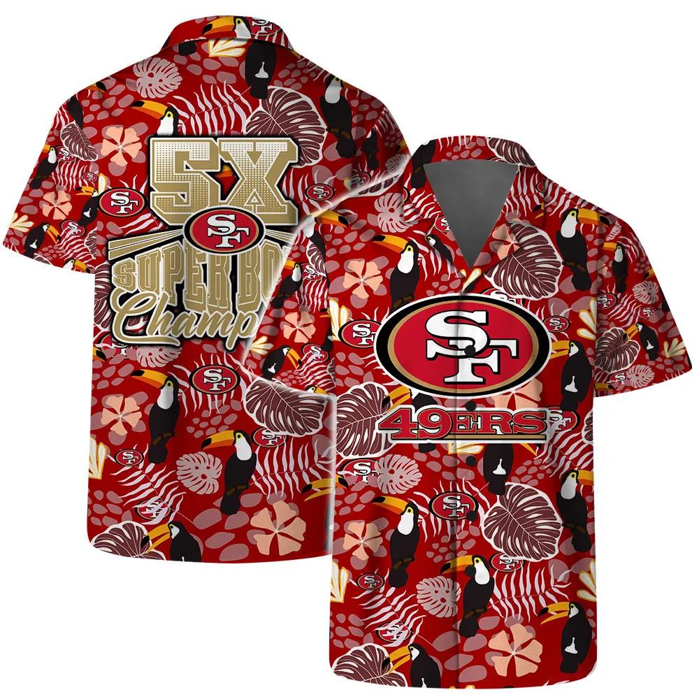San Francisco 49ers Team Logo Pattern Champions Hawaiian Shirt, NFL Hawaiian Shirt Moonbestprint