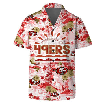 San Francisco 49ers Team Logo Pattern Football Hawaiian Shirt, NFL Hawaiian Shirt Moonbestprint