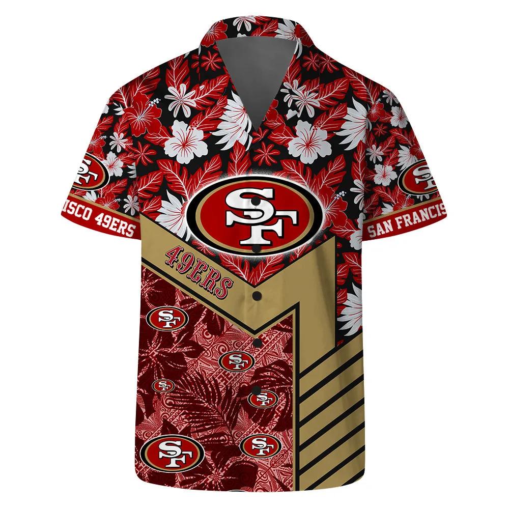 San Francisco 49ers Team Logo Pattern Hibiscus Flower Hawaiian Shirt, NFL Hawaiian Shirt Moonbestprint