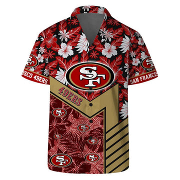 San Francisco 49ers Team Logo Pattern Hibiscus Flower Hawaiian Shirt, NFL Hawaiian Shirt Moonbestprint