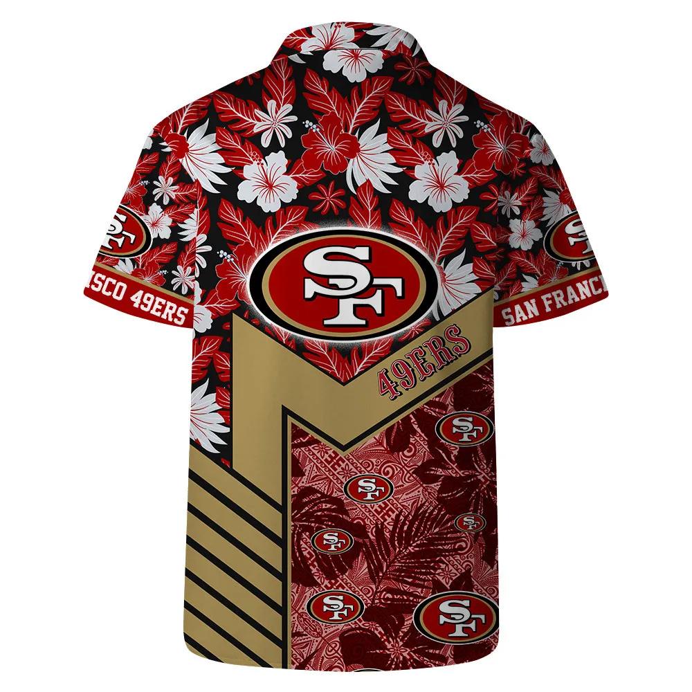 San Francisco 49ers Team Logo Pattern Hibiscus Flower Hawaiian Shirt, NFL Hawaiian Shirt Moonbestprint