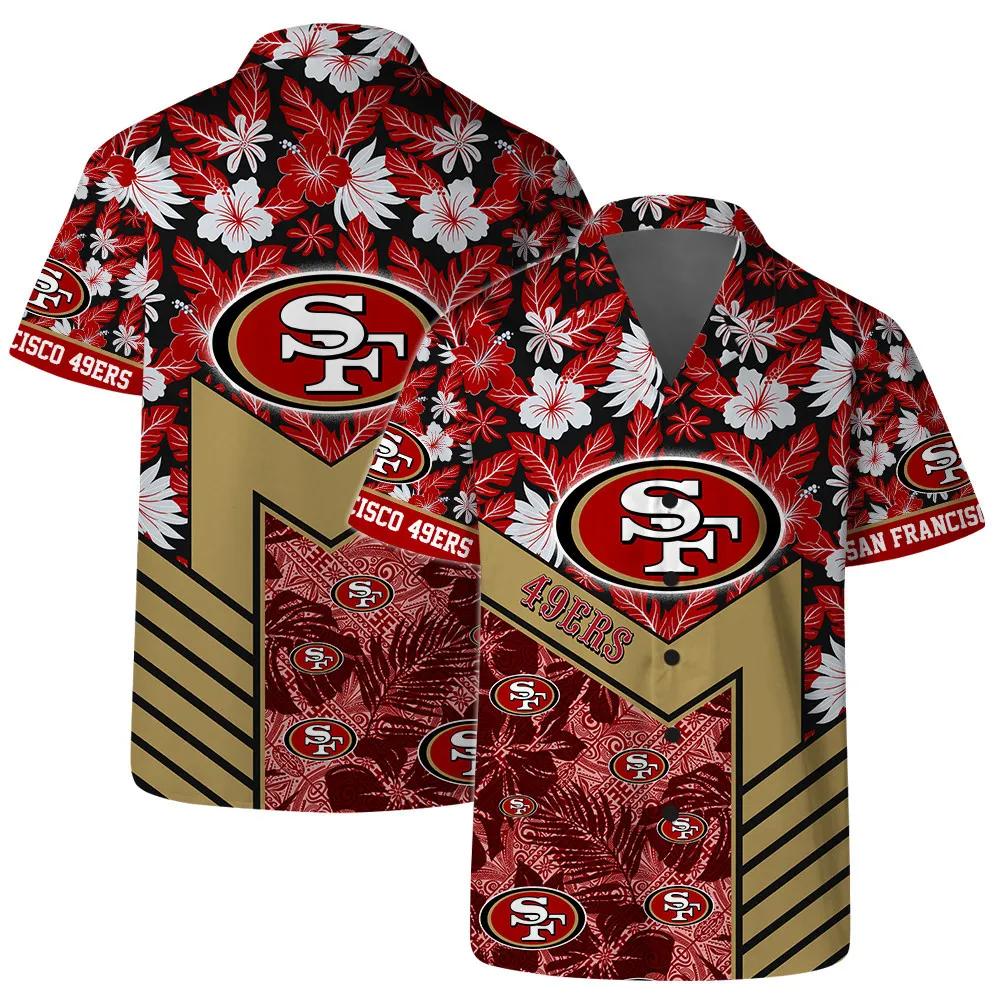 San Francisco 49ers Team Logo Pattern Hibiscus Flower Hawaiian Shirt, NFL Hawaiian Shirt Moonbestprint