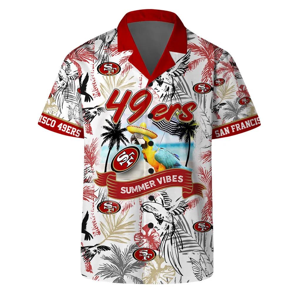 San Francisco 49ers Team Logo Pattern Parrot Beach Hawaiian Shirt, NFL Hawaiian Shirt Moonbestprint