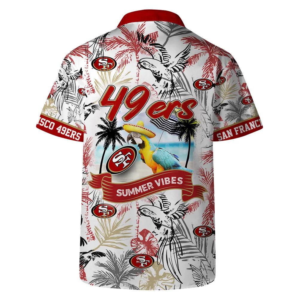 San Francisco 49ers Team Logo Pattern Parrot Beach Hawaiian Shirt, NFL Hawaiian Shirt Moonbestprint