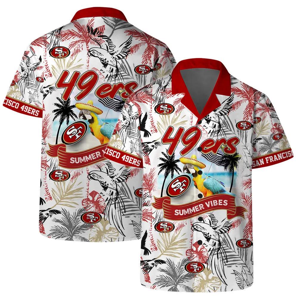San Francisco 49ers Team Logo Pattern Parrot Beach Hawaiian Shirt, NFL Hawaiian Shirt Moonbestprint