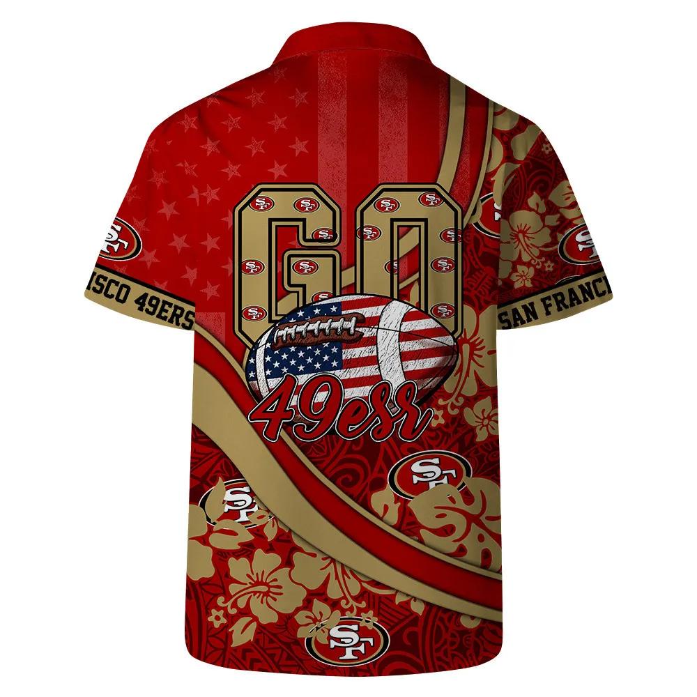 San Francisco 49ers Team Logo Pattern US Flag Hawaiian Shirt, NFL Hawaiian Shirt Moonbestprint