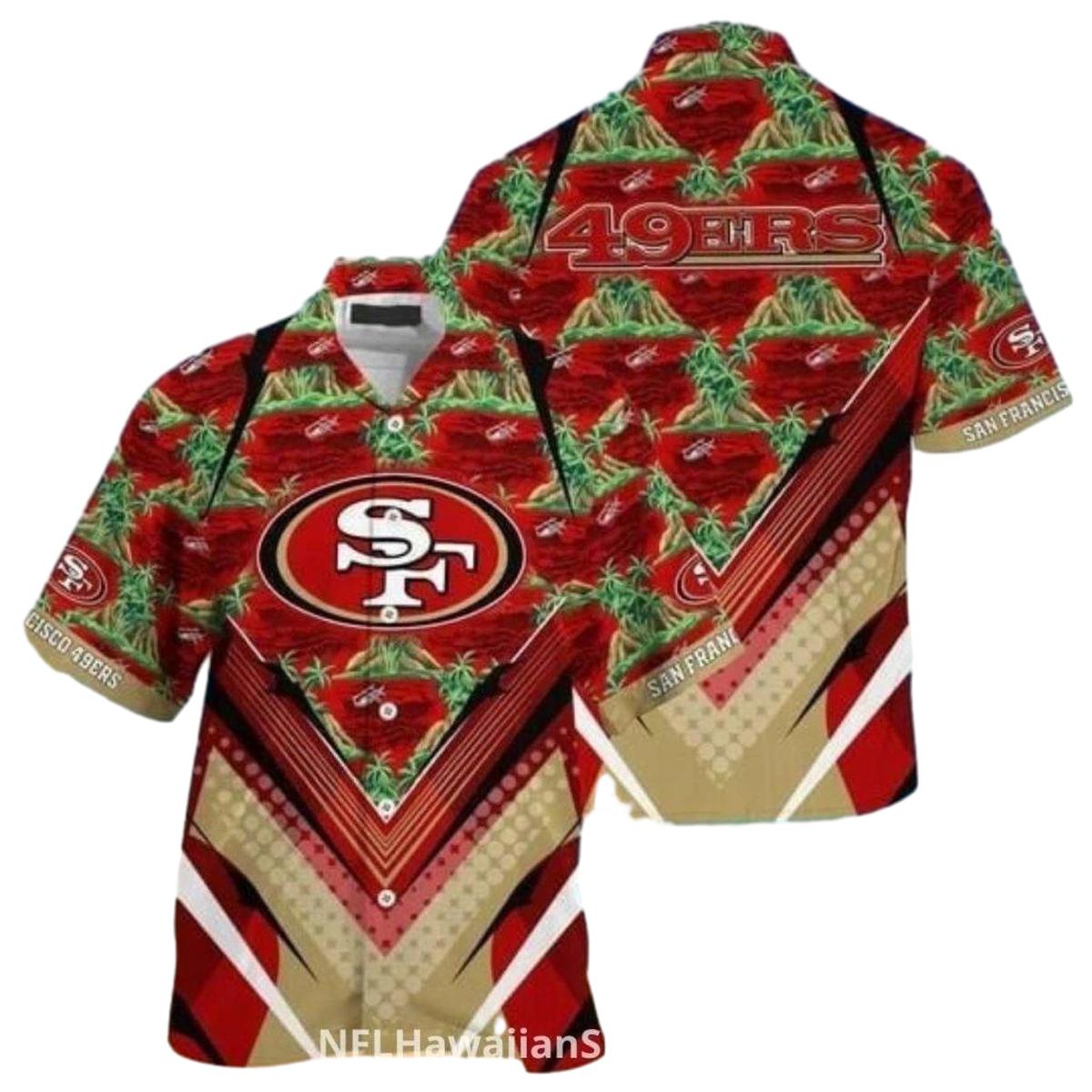 San Francisco 49ers Tribal Pattern Gold Red Hawaiian Shirt - Moonbestprint